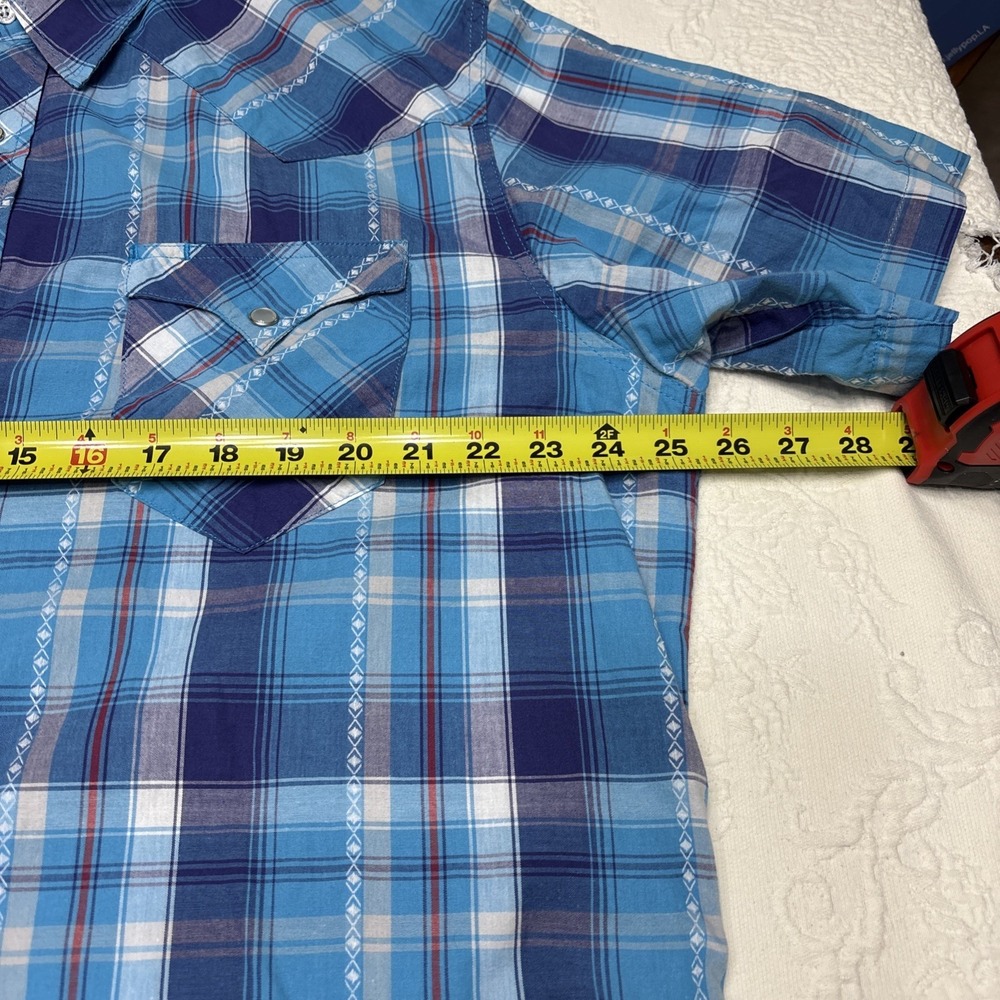 Roper Western Pearl Snap Shirt Mens X-Large Blue Plaid Embellished - Picture 6 of 12
